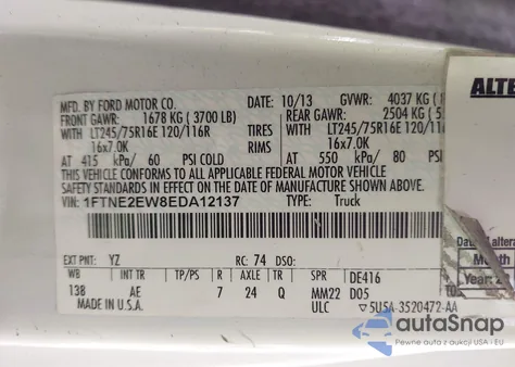 2014 Ford E-250 Commercial from USA, damaged, VIN 1FTNE2EW8EDA12137